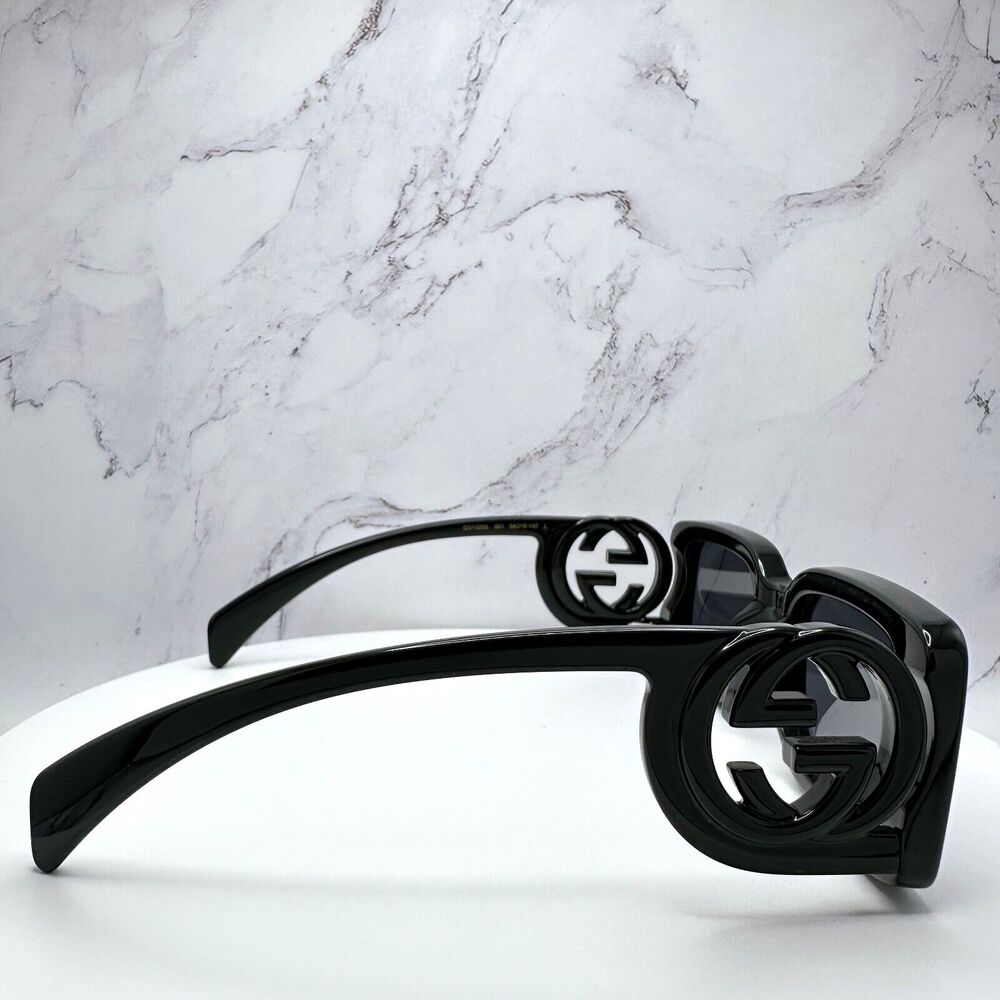 New Gucci Sunglasses Black Rectangle Square GG Logo Triple Black 54mm - Picture 4 of 16
